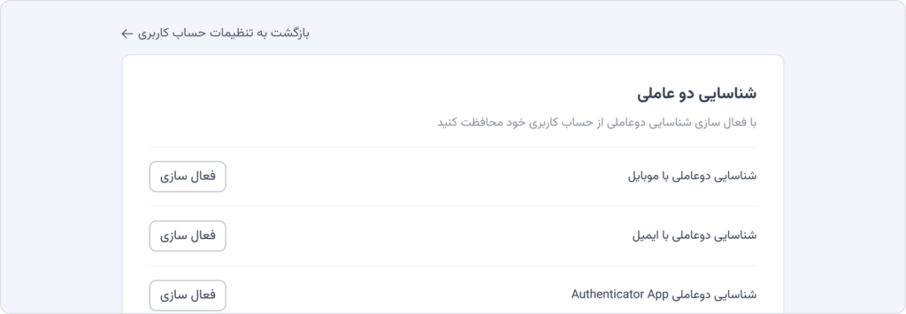 امکان شناسایی دو عاملی (2FA) برای پنل پذیرندگان