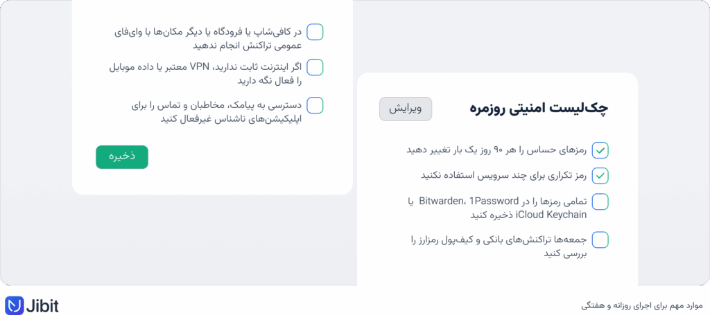 چک‌لیست امنیت اطلاعات مالی کاربران