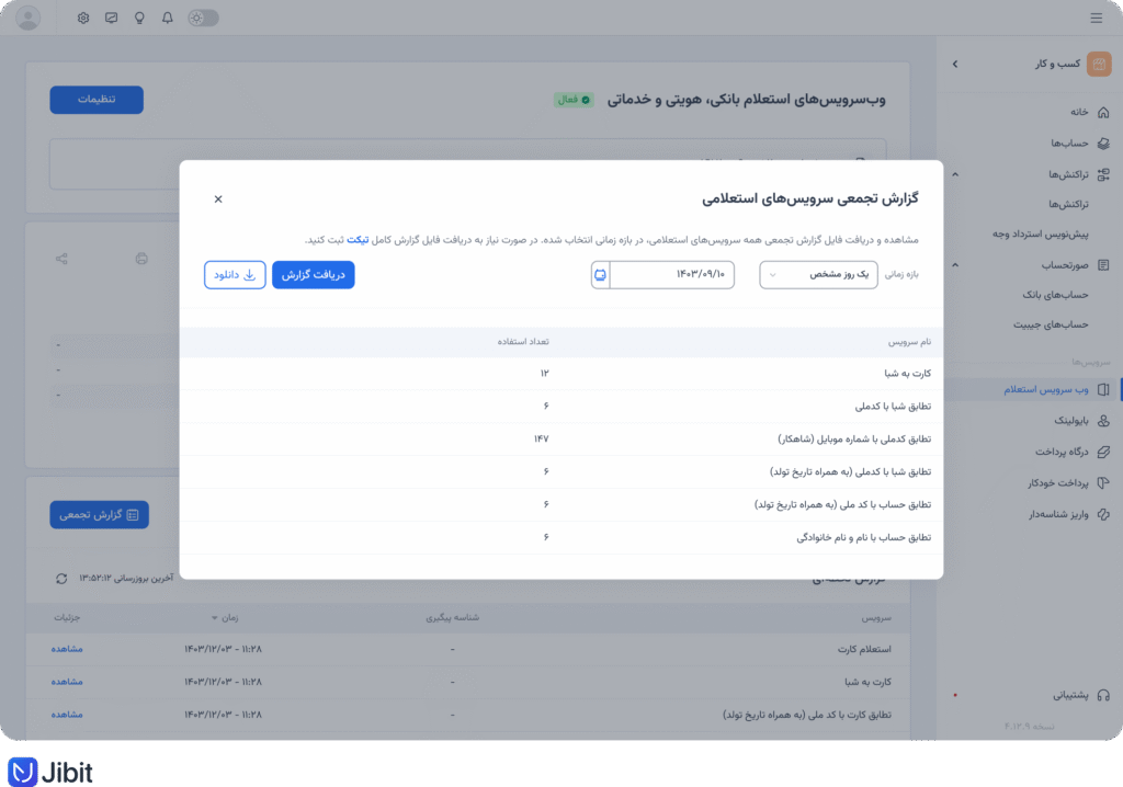گزارش تجمیعی وب‌سرویس‌های استعلامی و تطبیقی